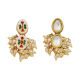 Gold Tone Kundan Double Oval Pendant Necklace & Earring Set with Pearl Tassels
